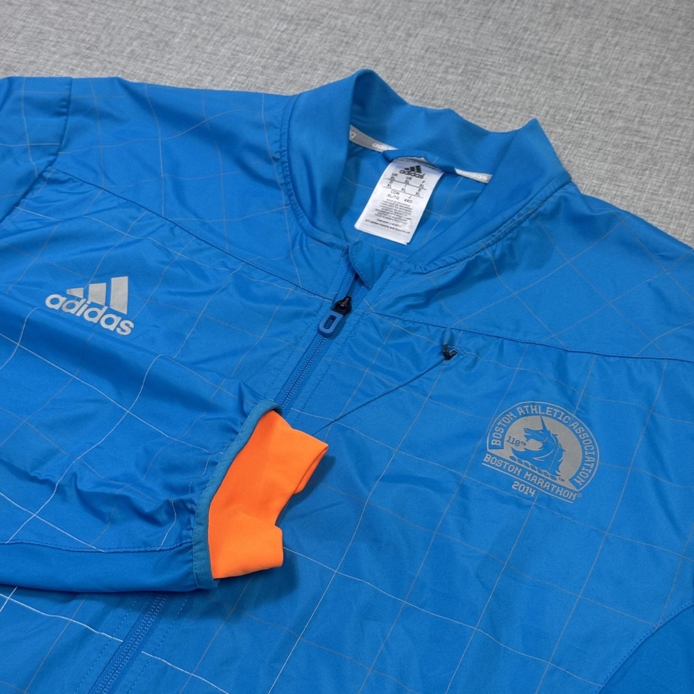 Adidas Boston Marathon 2014 Windbreaker Jacket Mens XL Blue Full Zip Lightweight